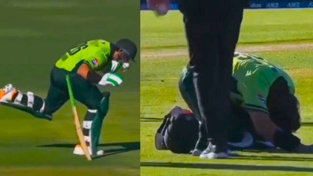 Pakistan opener Imam-ul-Haq, who retired hurt in the third over of the final ODI after being struck in the jaw by a throw at the stumps. (Screengrab via X)