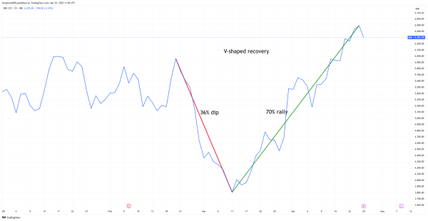 BSE share price V-shaped recovery. Source: Trading View
