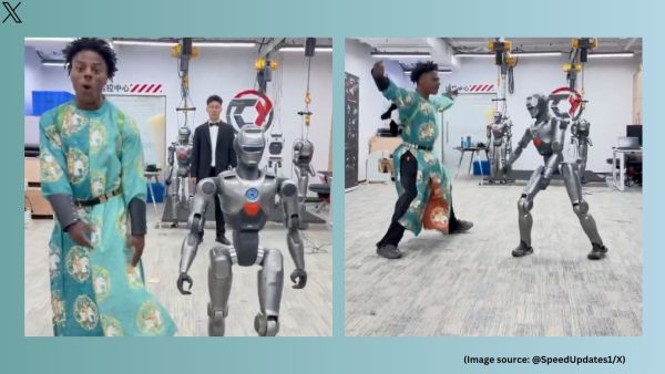 The video captures the YouTuber’s reaction when he was first introduced to the humanoid robot (Image source: @SpeedUpdates1/X)