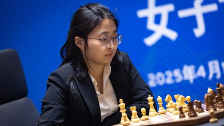 Five-time World Champion China's Ju Wenju during the title clash vs Tan Zhongyi. (Anna Shtourman/FIDE)