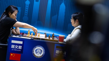 World champion Ju Wenjun takes on Tan Zhongyi in the FIDE Women's World Chess Championship 2025. (PHOTO: FIDE via Anna Shtourman)