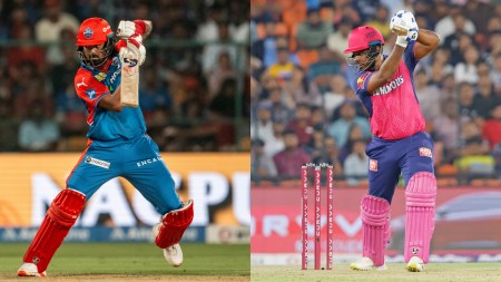 L-R: Delhi Capitals' KL Rahul and Rajasthan Royals' Sanju Samson in action during IPL 2025. (Sportzpics for IPL)