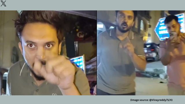 "Doesn’t matter if you are in Noida or Bengaluru! Speak in Hindi, ” the man says, while his friend tries to diffuse the argument (Image source: @Vinayreddy71/X)
