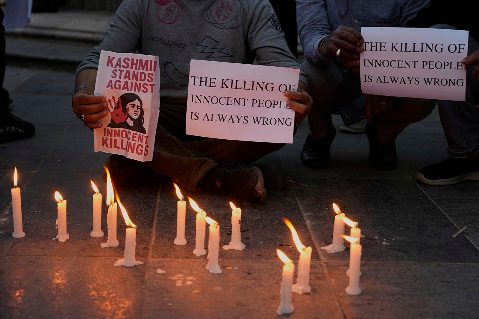 Indus Waters Treaty Suspended: People participate in a candlelight protest in Srinagar on Wednesday, a day after an attack killed 26 people in Pahalgam