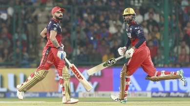 RCB's Virat Kohli and Krunal Pandya during IPL 2025 match against DC. (Sportzpics for IPL)