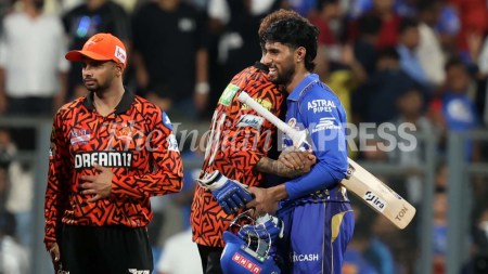 Mumbai Indians beat Sunrisers Hyderabad by four wickets in IPL 2025 Match 32 at Wankhede. (Express photo by Narendra Vaskar)