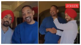 Diljit Dosanjh and Will Smith perform bhangra.