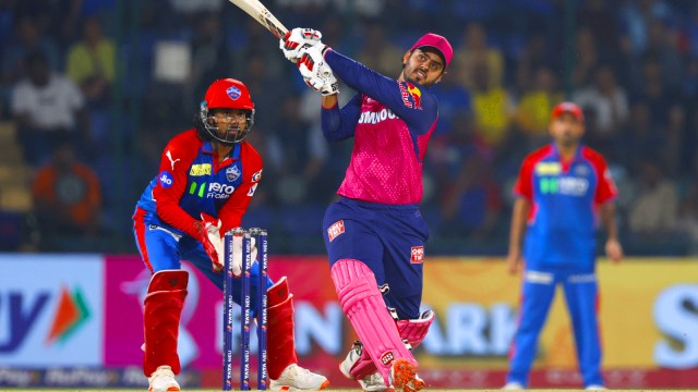 Nitish Rana of Rajasthan Royals plays a shot against Delhi Capitals. (Photo: Sportzpics for IPL)