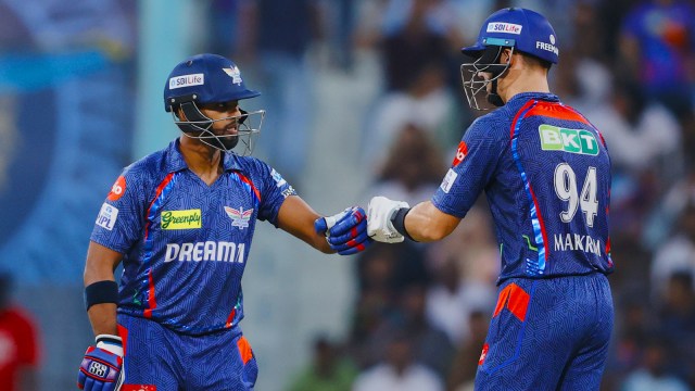 Nicholas Pooran and Aiden Markram of Lucknow Super Giants during the IPL 2025 match against Gujarat Titans. (PHOTO: Sportzpics for IPL)