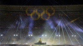 The Olympic Rings at the Closing Ceremony of the Paris Olympics. (IOC/Greg Martin)