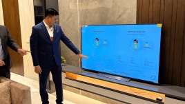A representative demonstrates real-time air quality data monitoring as part of the Panasonic SmartHome Experience Centre demo.