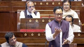 Budget session of Parliament Union Minister of Minority Affairs Kiren Rijiju presents the Waqf Bill before the Rajya Sabha