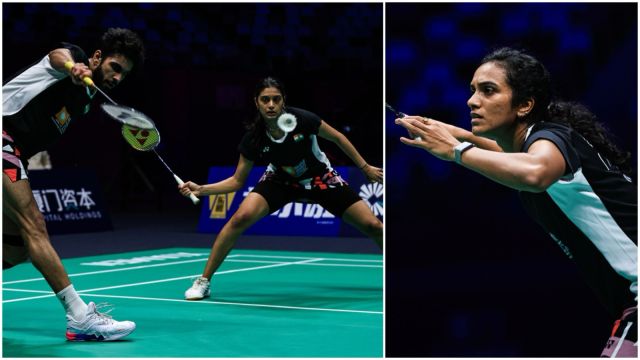 Dhruv Kapila and Tanisha Crasto (L) pulled off an impressive win in the mixed doubles. PV Sindhu (R) went down in straight games. Photos: BWF / BadmintonPhoto