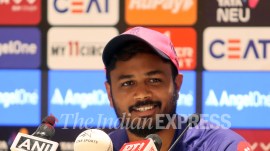 Rajasthan Royals' captain Sanju Samson in action. (Express Photo by Kamleshwar Singh)