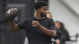 Colorado quarterback Shedeur Sanders (2) takes part in passing drills during Colorado's NFL football pro day Friday, April 4, 2025, in Boulder, Colo. (AP Photo)