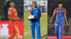L-R: Indian women's cricketer Kashvee Gautam, Shuchi Upadhyay and Shree Charani. (BCCI, Shuchi Upadhyay/Instagram)