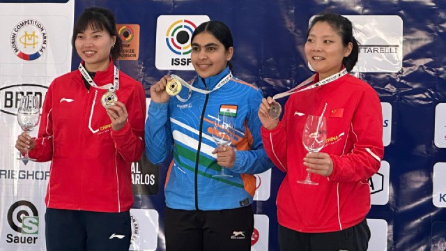 Indian shooter Suruchi Phogat at podium during ISSF World Cup. (Special Arrangement)