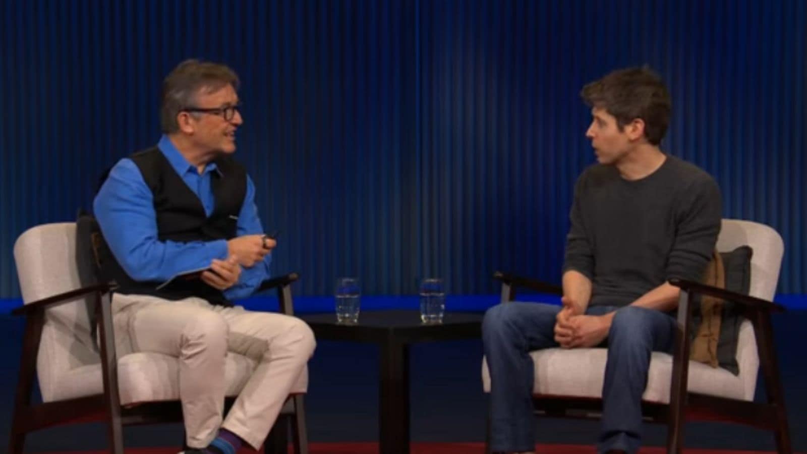 OpenAI CEO Sam Altman (right) in conversation with TED curator Chris Anderson.