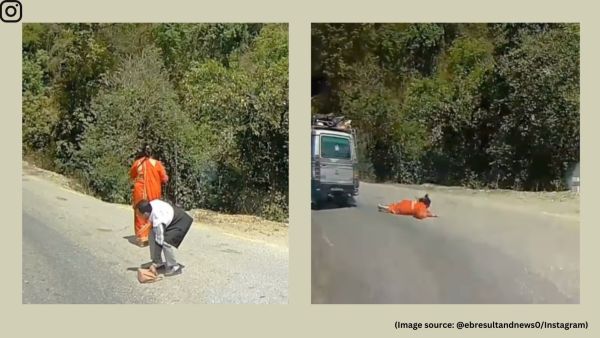 She narrowly escapes being hit by another vehicle (Image source: @ebresultandnews0/Instagram)