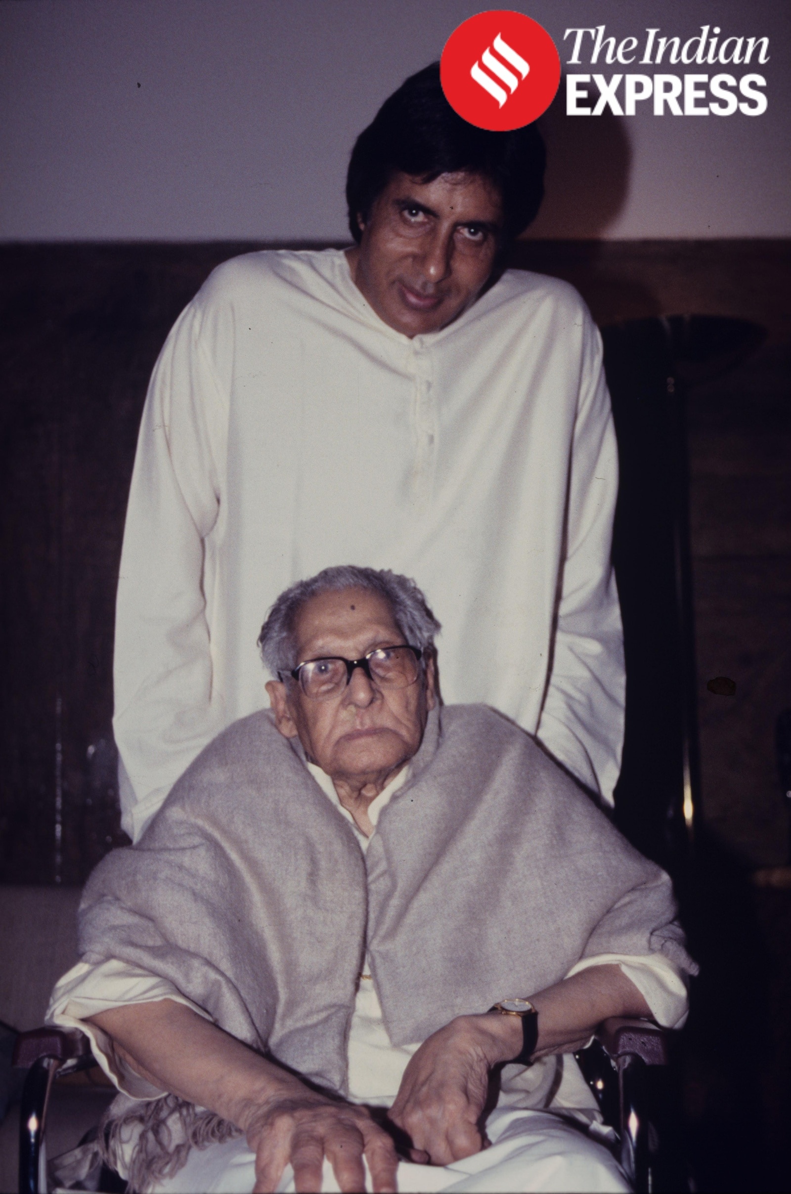 Amitabh Bachchan with his father Harivansh Rai Bachchan. Express Archive Photo *** Local Caption *** Amitabh Bachchan with his father Harivansh Rai Bachchan. Express Archive Photo