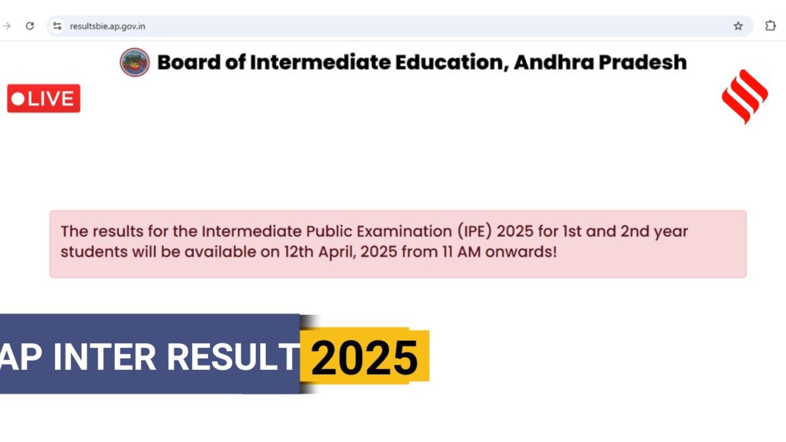 AP Inter Results 2025, BIEAP.gov.in LIVE Updates: BIEAP 1st, 2nd year IPE marks memo download link at 11 am today