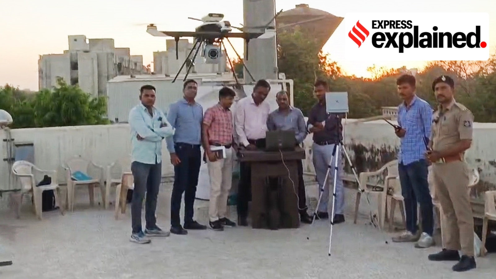 Gujarat police testing drone flights as part of the GP-DRASTI program.
