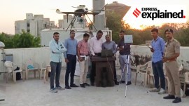 Gujarat police testing drone flights as part of the GP-DRASTI program.