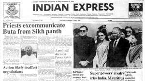 This is the front page of The Indian Express published on April 03, 1985.
