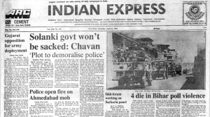 This is the front page of The Indian Express published on April 25, 1985.