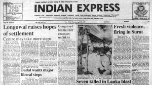 This is the front page of The Indian Express published on April 29, 1985.