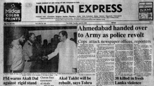 This is the front page of The Indian Express published on April 23, 1985.