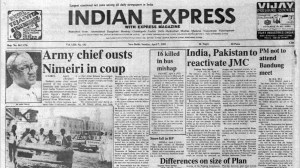 This is the front page of The Indian Express published on April 07, 1985.