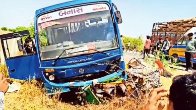 A Class XI girl died and 31 others were injured after a school bus collided with a Haryana Roadways bus in foggy conditions in Jhajjar district on Sunday.