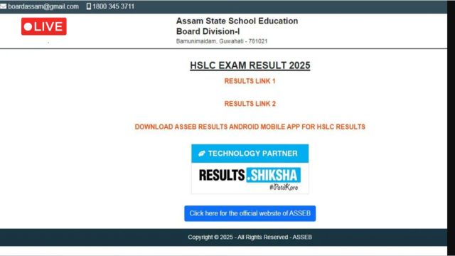 SEBA Assam HSLC Result 2025 LIVE: Here are all the details