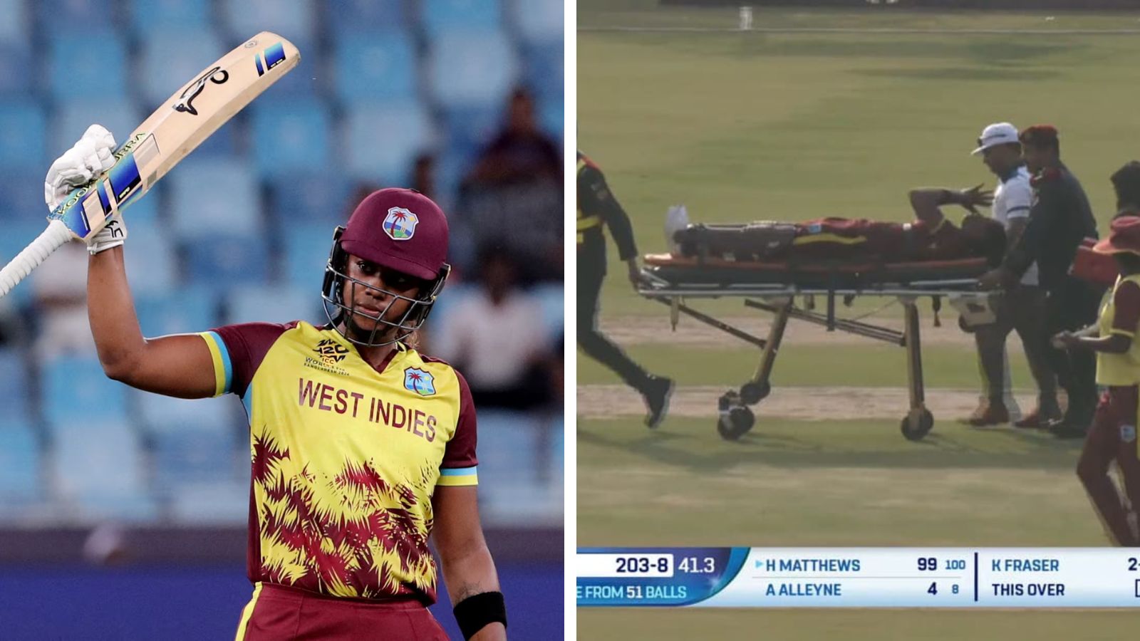 WWC qualifier: Hayley Matthews stretchered off with cramps, returns to smash century and break records vs Scotland | Cricket News WWC qualifier: Hayley Matthews stretchered off with cramps, returns to smash century and break records vs Scotland | Cricket News