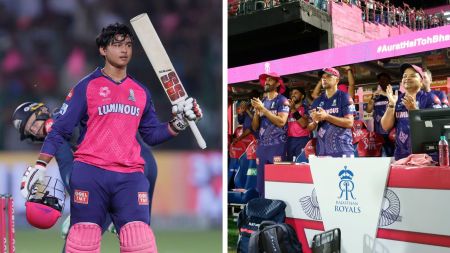 Vaibhav Suryavanshi's head coach Rahul Dravid, who has been on a wheelchair because of an injury, jumped up on his feet to applaud what was truly an innings for the ages. (BCCI)