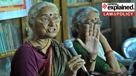 Activist and founder member of Narmada Bachao Andolan Medha Patkar, with activist Aruna Roy in the background.