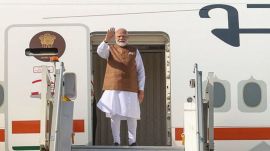 Prime Minister Narendra Modi emplanes for Jeddah, Saudi Arabia, in New Delhi. (PMO via PTI Photo)