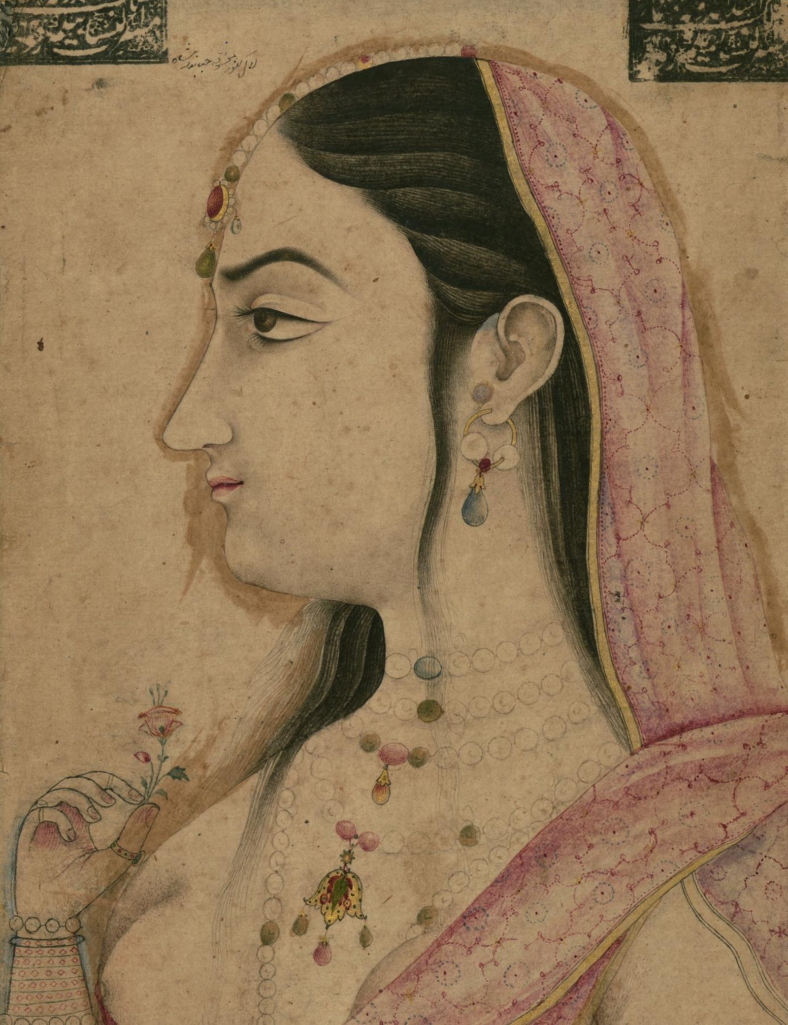 This is Lal Kunwar, the beloved of the 8th Mughal emperor Jahandar Shah. Note the length of her sideburns. 