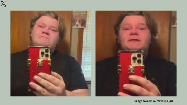 The viral video shows Jeremy Hopper standing in front of a mirror, recording himself (Image source: @crazyclips_/X)
