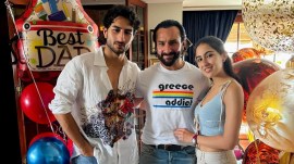 Saif Ali Khan poses with his tall children Ibrahim and Sara