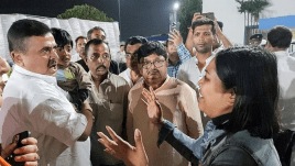 LoP in West Bengal Legislative Assembly Suvendu Adhikari speaks with Sohini Adhikari wife of Bitan Adhikari who was killed in the Pahalgam terror attack