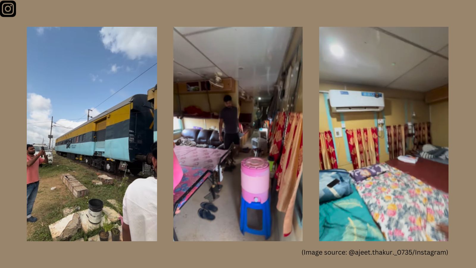 The coach has a television, several chairs, and quite a few water coolers–making it feel more like a hostel than an old train