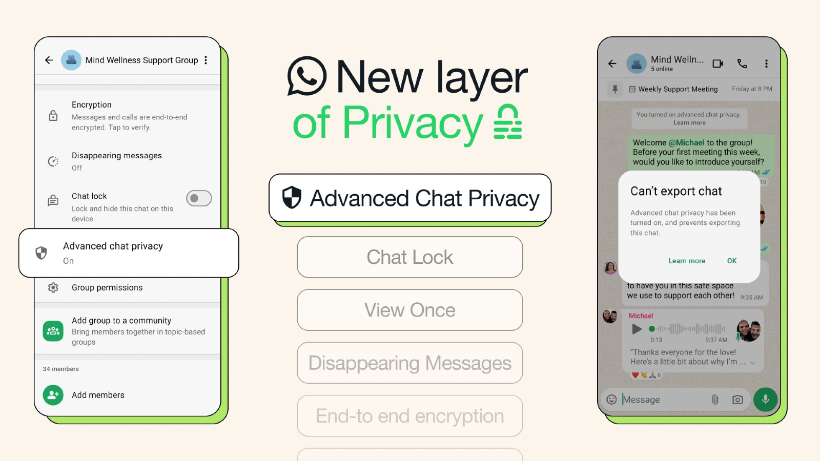 WhatsApp Advanced chat privacy.