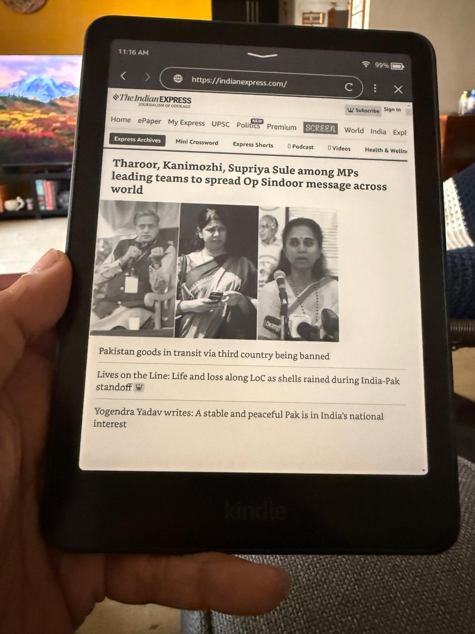 There is a browser on which you can open websites like indianexpress.com and read articles.