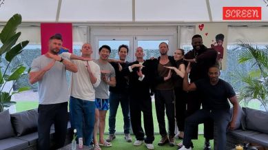Robert Downey Jr. shares a warm moment with Chris Hemsworth, Anthony Mackie, and Vanessa Kirby after the Thunderbolts screening