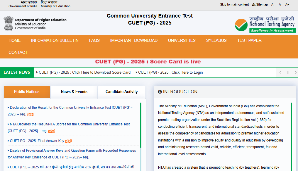 CUET PG Results 2025 Declared: How to download scorecards at exams.nta.ac.in