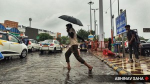 Waterlogging outside Anand Vihar Railway Station as heavy rain lashed Delhi-NCR on Friday morning