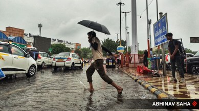Waterlogging outside Anand Vihar Railway Station as heavy rain lashed Delhi-NCR on Friday morning