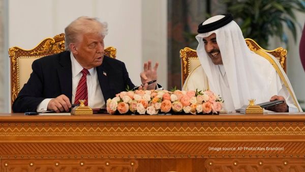Donald Trump was escorted to Al Wajba Palace, the official residence of Qatar’s Emir, by special cybertrucks and camels
